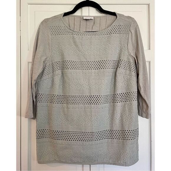 J. Jill crochet lace front grey top size sp - Picture 2 of 8